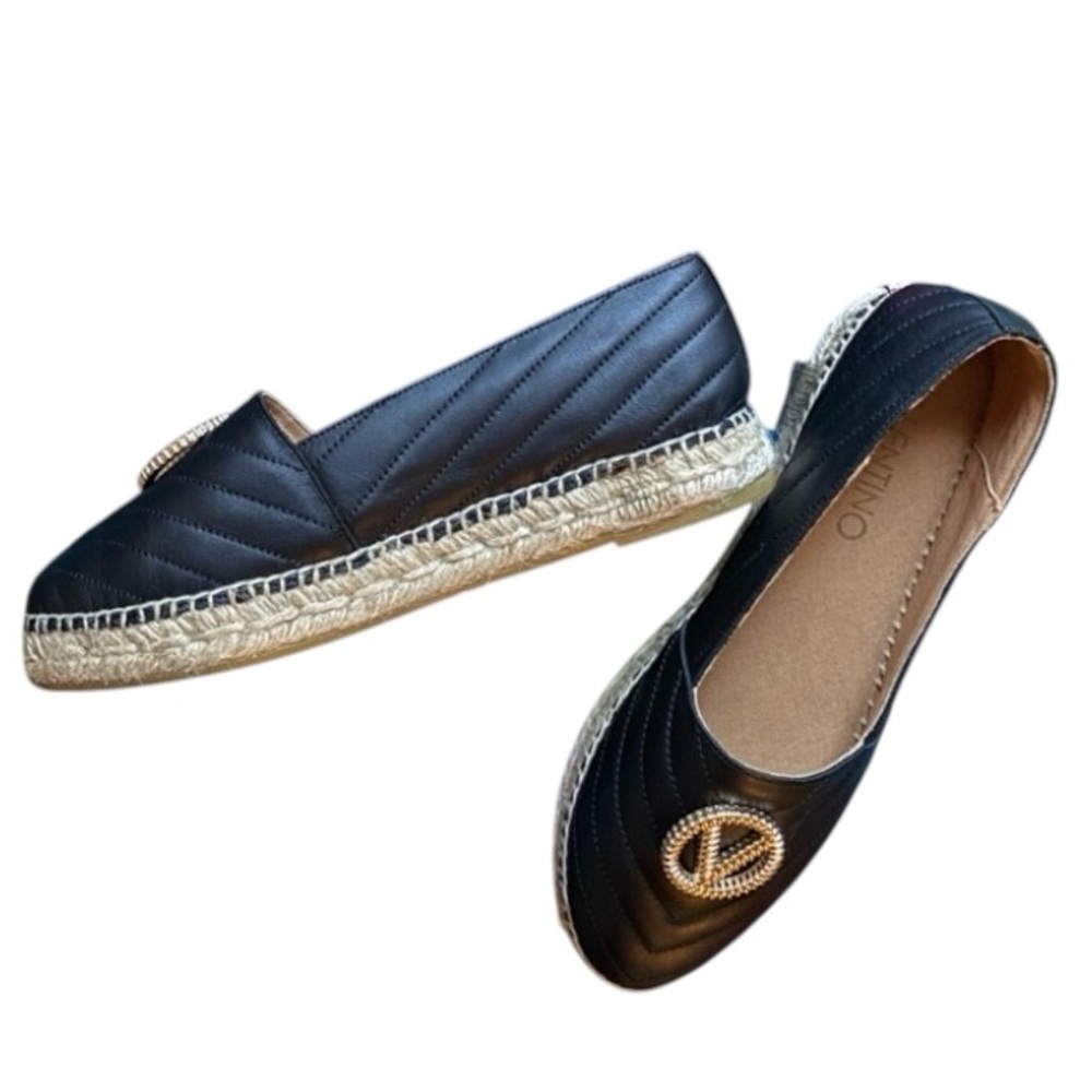 Valentino Espadrilles Loafers Black Gold Logo Size 8 NWT - Picture 2 of 7